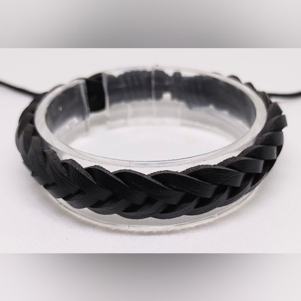 Men's leather bracelet braided black new e50